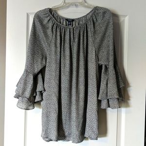 Chaps Floral Blouse w/ Ruffled Sleeves XL